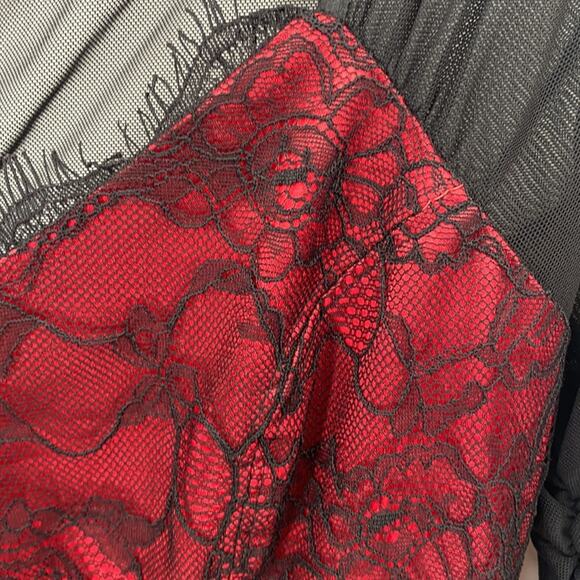Bebe Red Black Lace Overlay Bodycon Dress Size XS - Picture 7 of 16